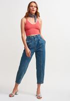 Bayan Mavi Yüksek Bel Slouchy Pantolon