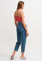 Bayan Mavi Yüksek Bel Slouchy Pantolon