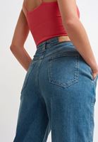 Bayan Mavi Yüksek Bel Slouchy Pantolon