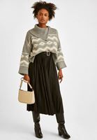 Bayan Siyah Kemerli Pileli Etek