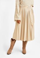 Bayan Krem Kemerli Pileli Etek