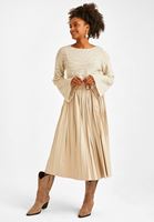 Bayan Krem Kemerli Pileli Etek