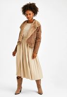 Bayan Krem Kemerli Pileli Etek