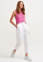 Bayan Beyaz Pile Detaylı Slouchy Pantolon( TENCEL™)