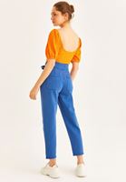 Bayan Mavi Çift Kemer Detaylı Yüksek Bel Pantolon ( TENCEL™ )