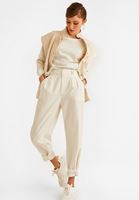 Bayan Krem Yüksek Bel Çıtçıt Detaylı Pantolon  ( TENCEL™ )