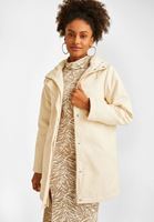 Bayan Krem Cep Detaylı Kapüşonlu Kaban