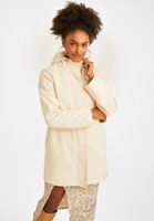 Bayan Krem Cep Detaylı Kapüşonlu Kaban