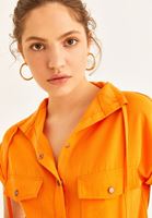 Bayan Turuncu Cep Detaylı Kolsuz Gömlek