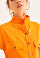 Bayan Turuncu Cep Detaylı Kolsuz Gömlek