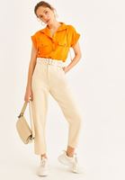 Bayan Turuncu Cep Detaylı Kolsuz Gömlek