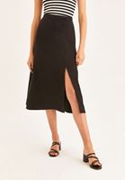 Bayan Siyah Yırtmaçlı Midi Boy Etek ( TENCEL™ )