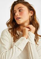 Bayan Krem Düğme Detaylı Bluz