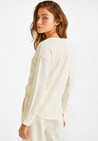 Bayan Krem Düğme Detaylı Bluz