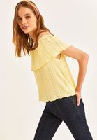 Bayan Sarı Kayık Yaka Bluz
