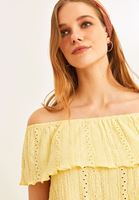 Bayan Sarı Kayık Yaka Bluz