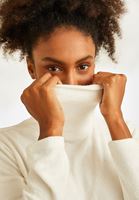 Women Cream Roll Neck Pullover