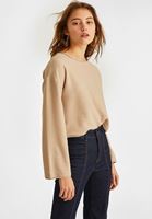 Bayan Bej Yuvarlak Yaka Bluz