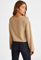 Bayan Bej Yuvarlak Yaka Bluz