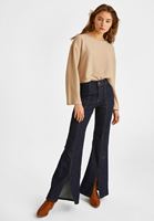 Bayan Bej Yuvarlak Yaka Bluz