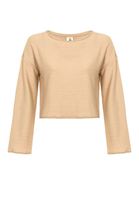 Bayan Bej Yuvarlak Yaka Bluz