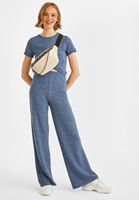 Bayan Mavi Yüksek Bel Jakarlı Bol Pantolon