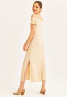 Bayan Bej Kayık Yaka Midi Boy Elbise