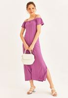 Bayan Pembe Kayık Yaka Midi Boy Elbise