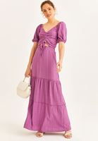 Bayan Pembe Fırfır Detaylı Uzun Etek