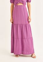 Bayan Pembe Fırfır Detaylı Uzun Etek