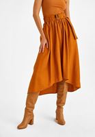 Bayan Sarı Kemer Detaylı Midi Boy Etek