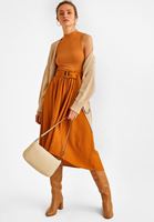 Bayan Sarı Kemer Detaylı Midi Boy Etek