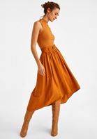 Bayan Sarı Kemer Detaylı Midi Boy Etek