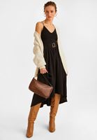 Bayan Siyah Kemer Detaylı Midi Boy Etek