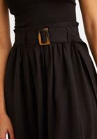 Bayan Siyah Kemer Detaylı Midi Boy Etek