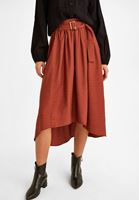 Bayan Kahverengi Kemer Detaylı Midi Boy Etek