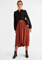 Bayan Kahverengi Kemer Detaylı Midi Boy Etek