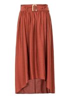 Bayan Kahverengi Kemer Detaylı Midi Boy Etek