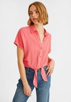 Bayan Pembe Beli Bağlamalı Crop Gömlek