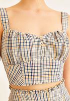 Bayan Çok Renkli Ekose Desenli Crop Top