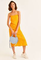 Bayan Sarı İnce Askılı Midi Boy Elbise