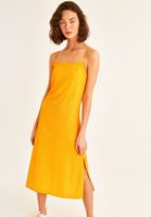Bayan Sarı İnce Askılı Midi Boy Elbise