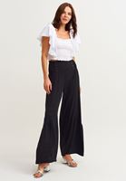 Bayan Siyah Ultra Yüksek Bel Bol Paça Pantolon