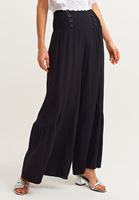 Bayan Siyah Ultra Yüksek Bel Bol Paça Pantolon