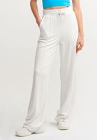 Bayan Krem Yüksek Bel Bol Paça Pantolon