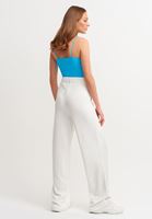 Bayan Krem Yüksek Bel Bol Paça Pantolon