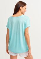 Bayan Mavi Bot Yaka Tişört