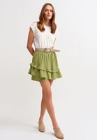 Bayan Yeşil Fırfır Detaylı Mini Etek