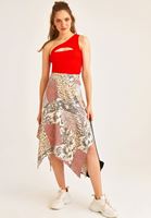 Bayan Çok Renkli Asimetrik Detaylı Midi Etek