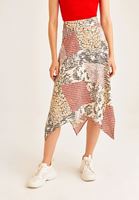 Bayan Çok Renkli Asimetrik Detaylı Midi Etek